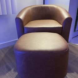 Leather accent chair and ottoman 