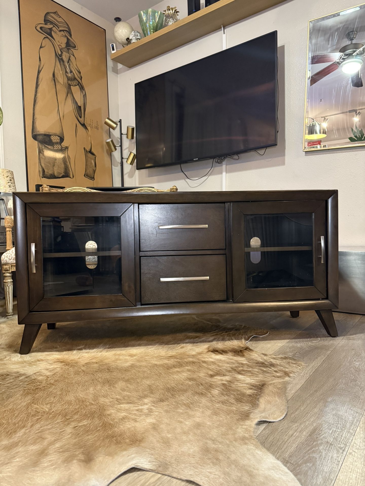 Mid-Century Modern Dark Wood 54" TV Console By Hillside Furniture