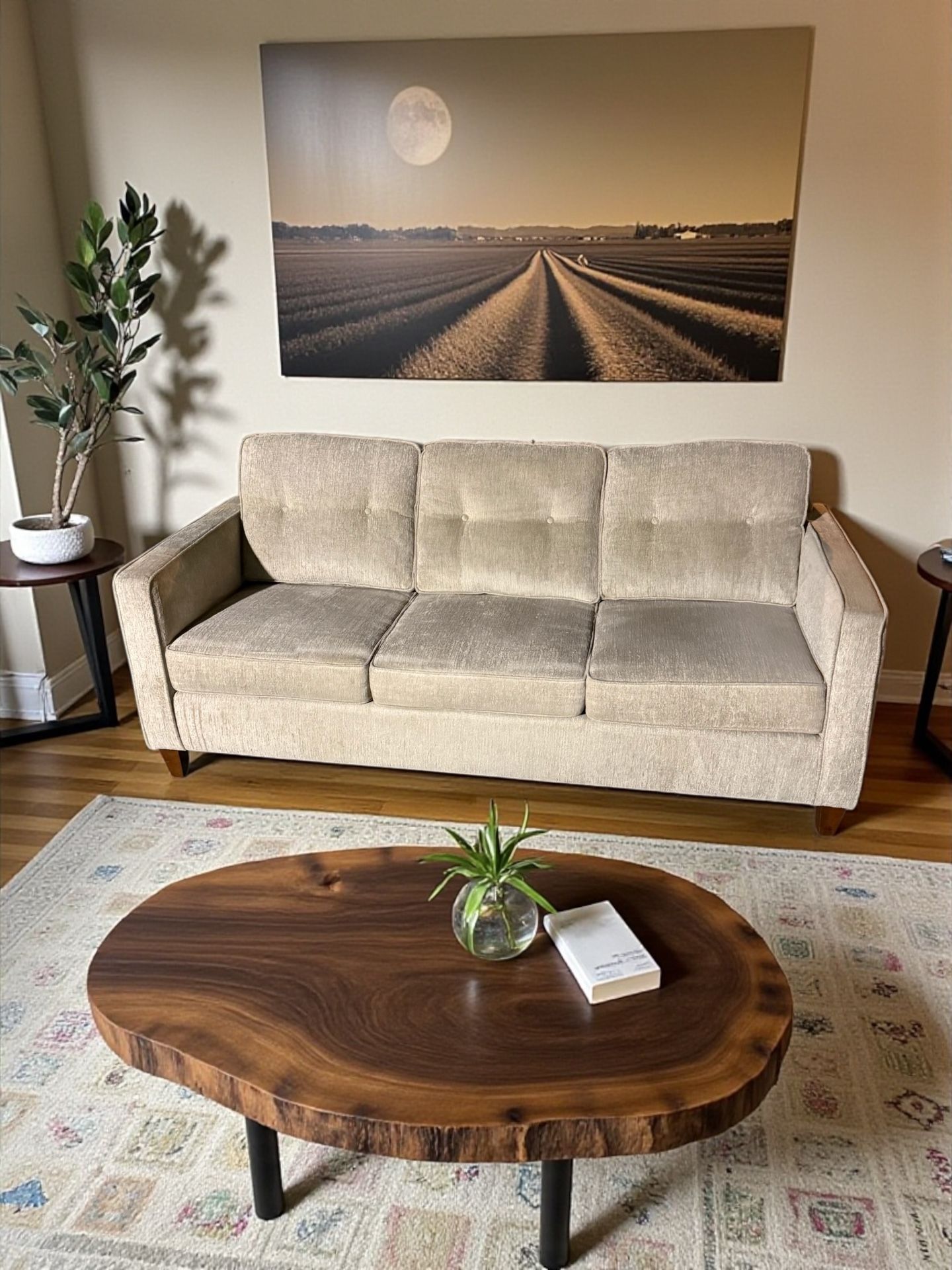 Mid Century Tufted Sofa Beige Couch Clean Modern Living Room Furniture Free Delivery