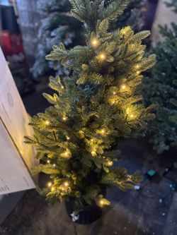 Home Accents Holiday 4 Ft. Pre-Lit LED Potted Op Spruce Artificial Christmas Tree New