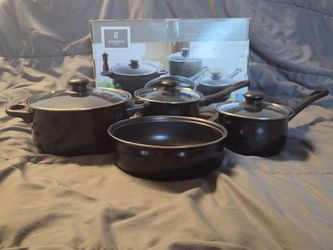 Gibson Home Chef Du Jour 7 Piece Non-Stick Steel Cookware Set Black NIB