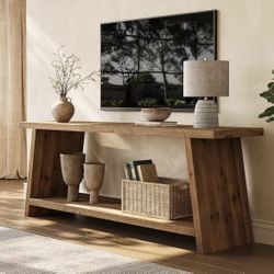 F2396 Solid Wood TV Stand, 2-Tier Farmhouse Media Console for 65 inch TV, Mid-Century Modern TV Stand for Living Room, Entertainment Center with Stora