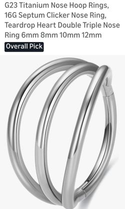 G23 Titanium Nose Hoop Rings, 16G Septum Clicker Nose Ring, Teardrop Heart Double Triple Nose Ring 6mm 8mm 10mm 12mm