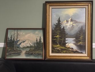 2 Vintage Hand-Painted Oil Paintings — Mountain Scenes, Framed Set