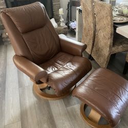 Leather Recliner & Ottoman Two Piece Brown Chair  