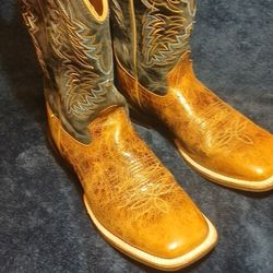 OLD WEST Cowboy Boots Mens 9D Worn Once Western Boots Blue/Brown Leather