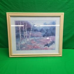 Trees by a river painting