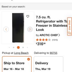 Arctic chef 7.5 Cu Dr Refrigerator With Freezer