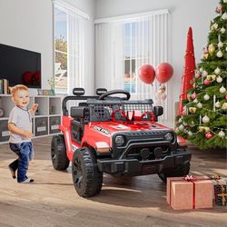 12V Ride on Car with Parent Remote Control, Toddler Electric Car with Spring Suspension, LED Lights & Music Player - Safe Battery Toy for Kids, Christ