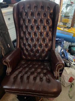 Brown leather desk chair
