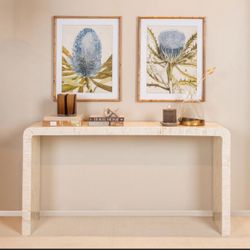 Reclaimed Wood and Mother of Pearl Waterfall Console Table 