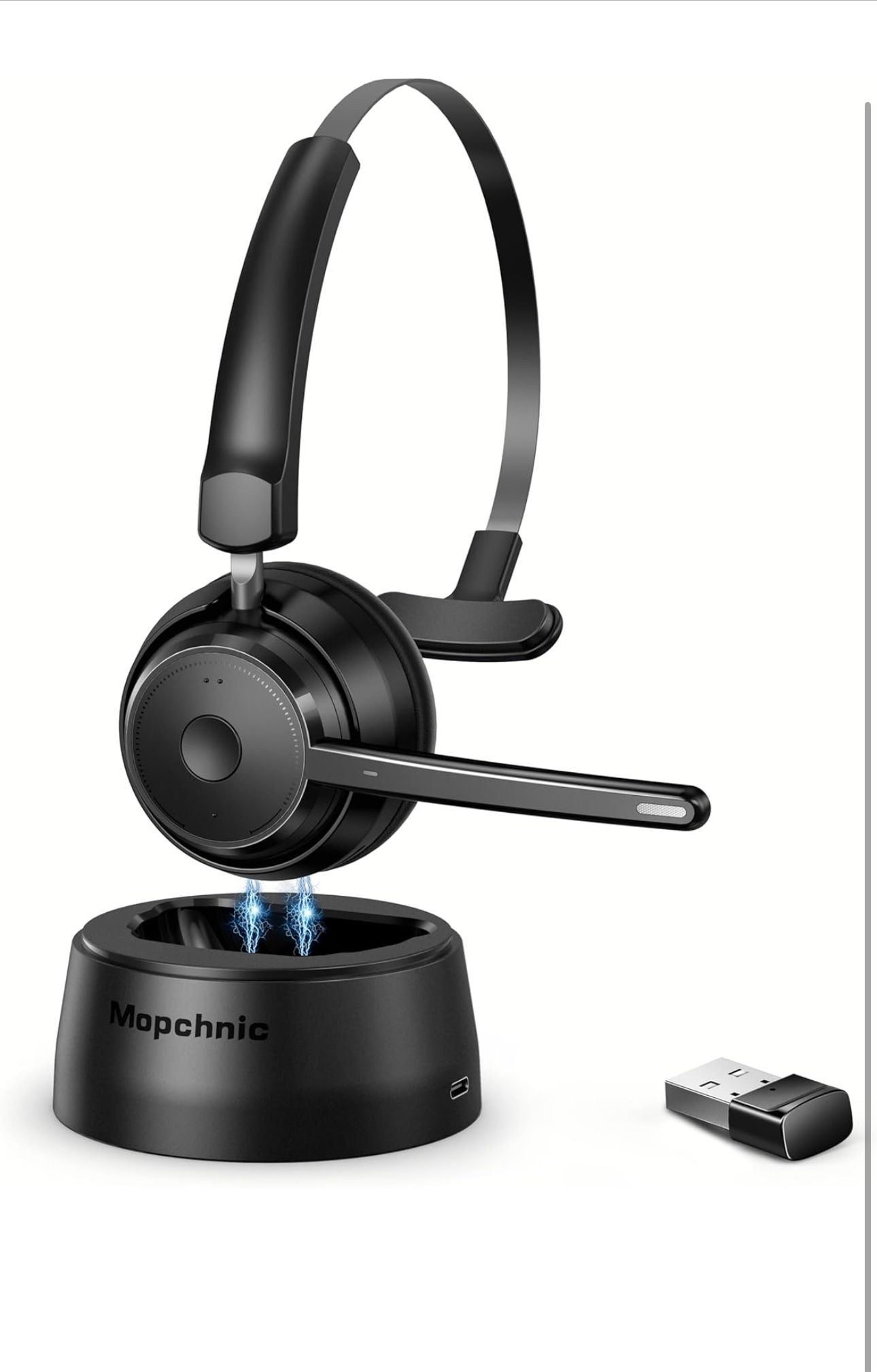 Bluetooth Headset, Wireless Headphone with AI Noise-Canceling Microphone for Computer, On Ear Bluetooth Headset with USB Dongle for Office Call Center