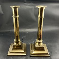 Pair of Vintage Heavy Solid Brass Candlesticks