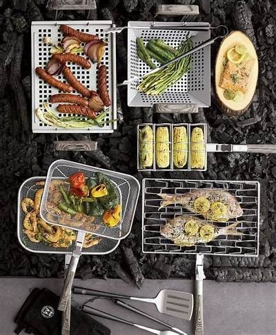 Schmidt Brothers - BBQ Ash Grab & Grill Flat Tray  Large Non-Stick Coated Stainless Steel with Removable Wood Handles. BRAND NEW IN PACKAGE