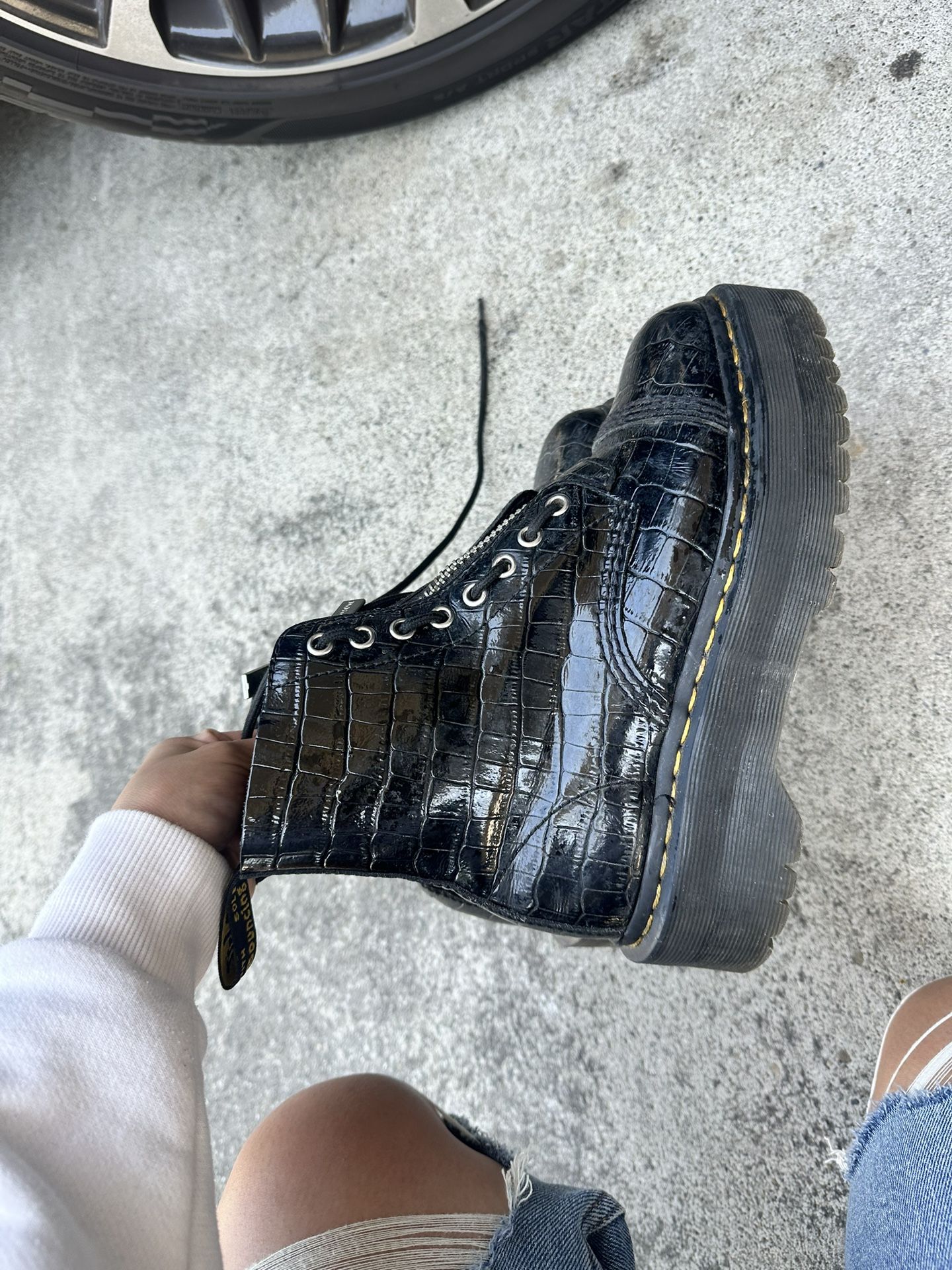 dr martens airwair boots with bouncing soles zipper crocodile