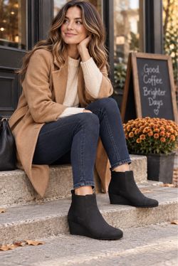 Black Suede Wedge Ankle Boots