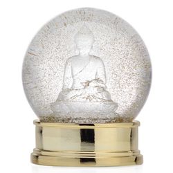 Set of three (3) ZGALLERIE Snow Globes Buddha Perfume LOVE Glass & Gold Glitter