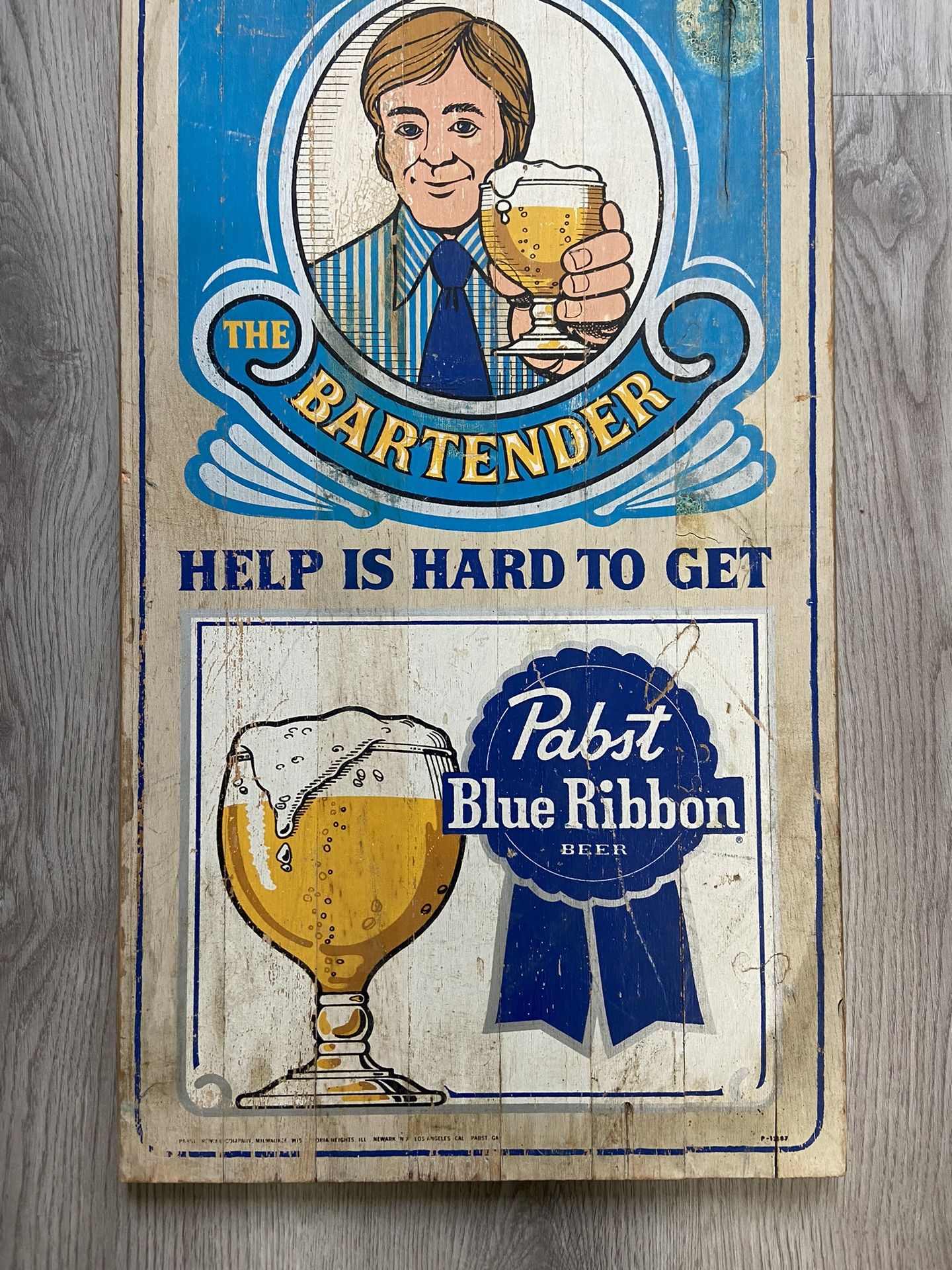 Vintage 1970s Pabst Blue Ribbon PBR Beer Sign Bartender for Sale 