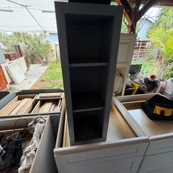 Gray Wall Cabinet with Open Shelves