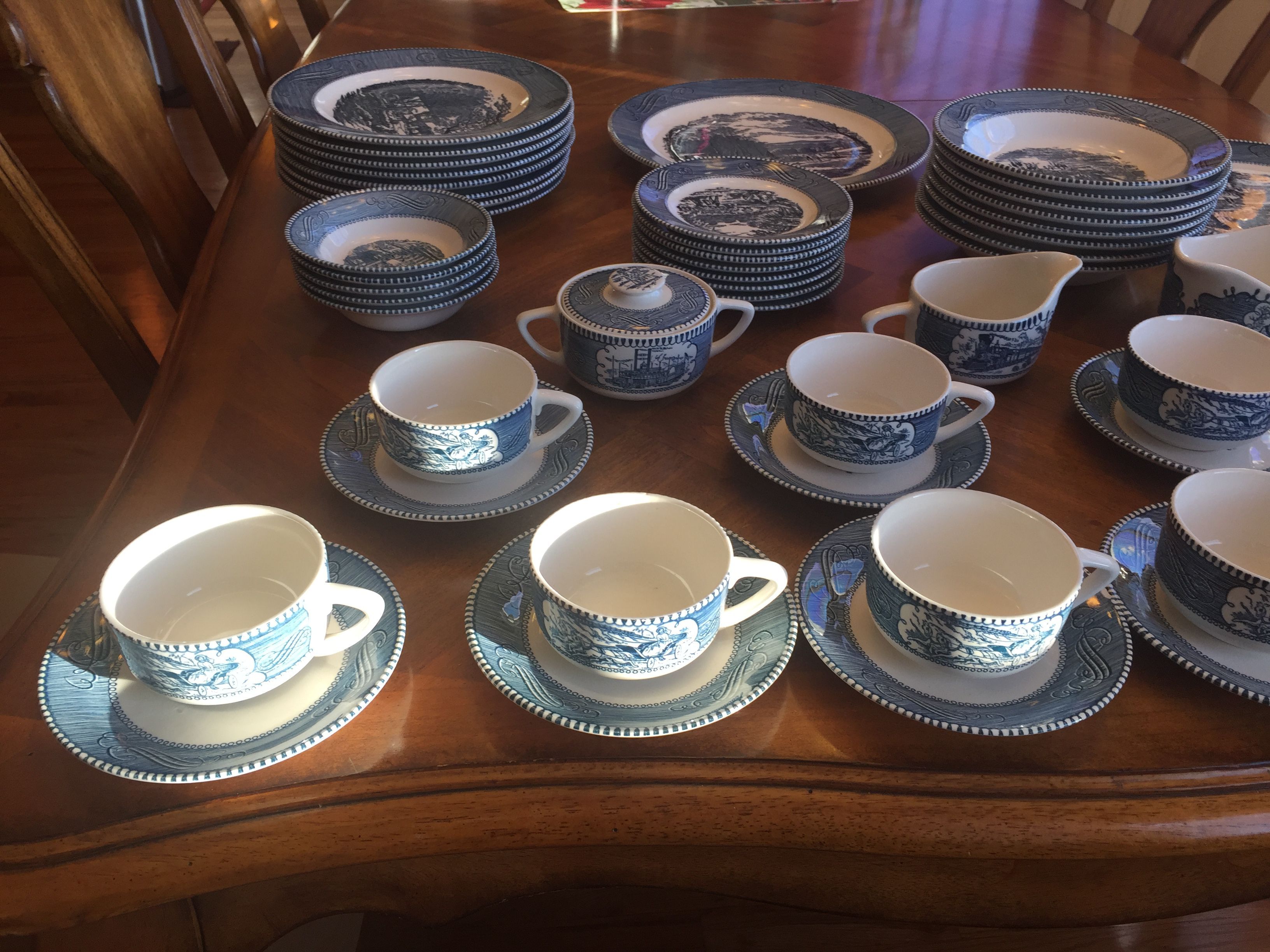 CURRIER & IVES BLUE CHINA - 53 PIECES $200