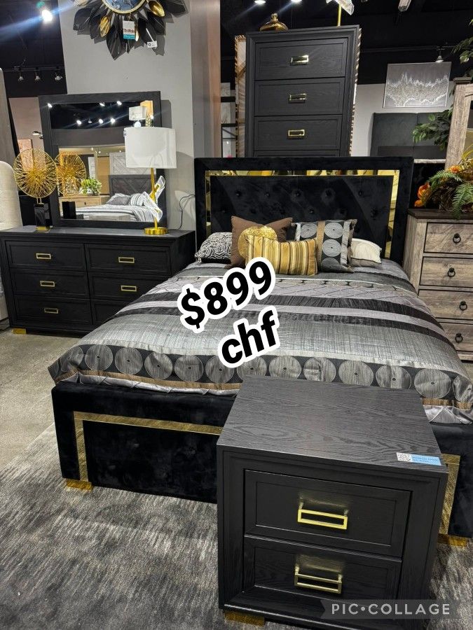 4 Piece Queen Size Bedroom Set ( Included Bed Frame ,Dresser, Mirror ,Nightstand )