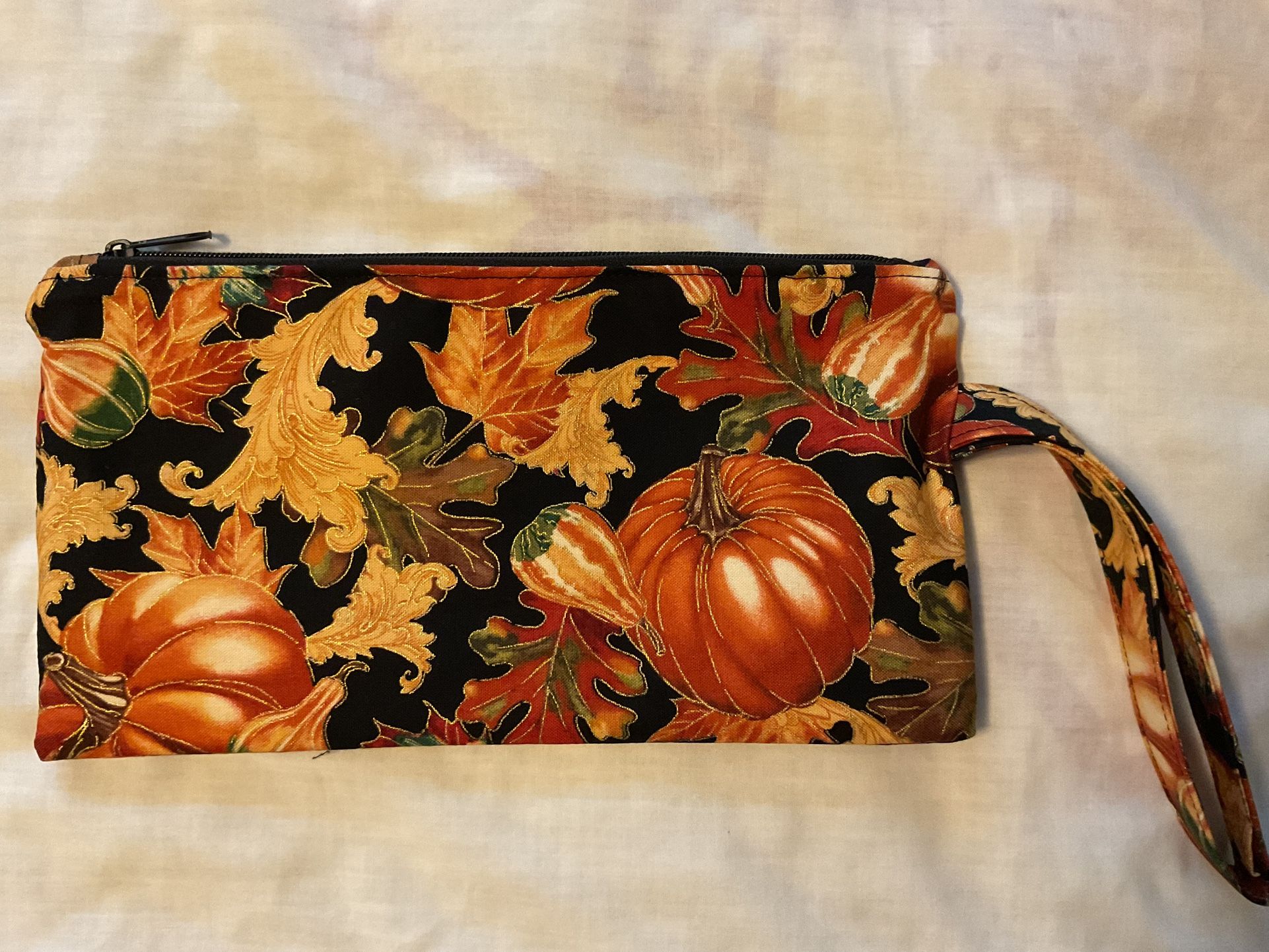 FALL PUMPKIN CLUTCH Wristlet Purse zipper, 2 pockets, MACHINE WASHABLE