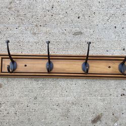 Coat Jacket Hanger Wall Mount Wooden w/ Metal Hooks