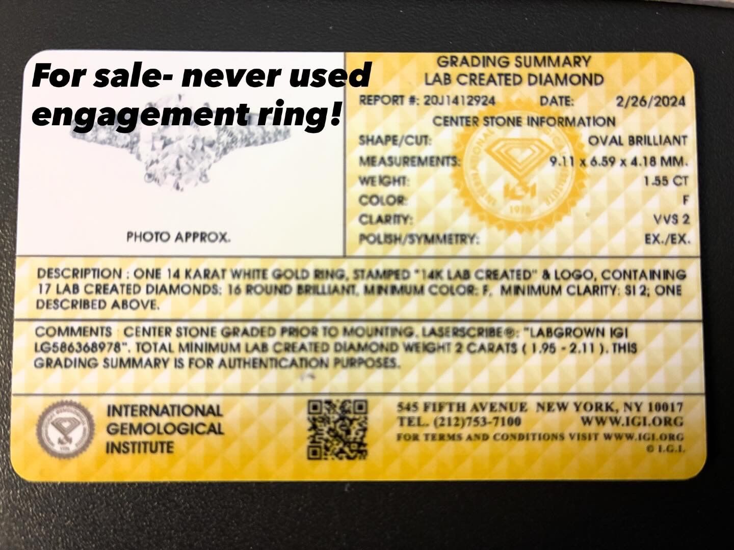 14k White Gold Engagement Ring - Never Used