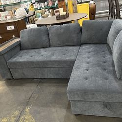 Hars 3-Seater Polyester Convertible Sectional Sofa Bed Part in. Dark Grey