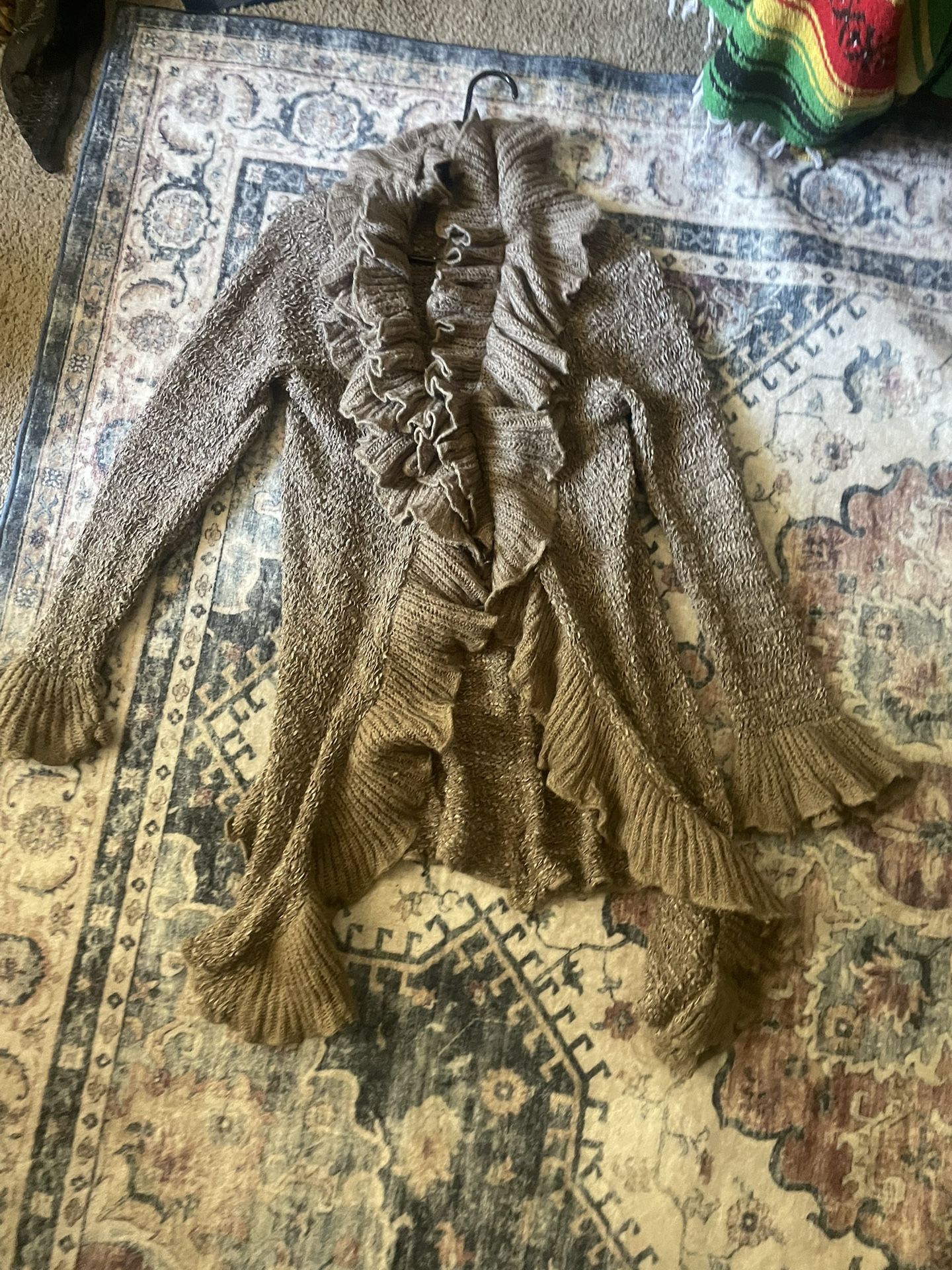 Light Brown Cardigan With Ruffles