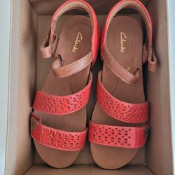 Clark's Women Sandals, New, Color Red And Brown