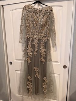 Champagne Beaded Overlay Gown