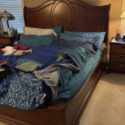 King Size Sleigh Mahogany Bedroom Set With Armoire, Dresser With Mirror, 2 Night Stands