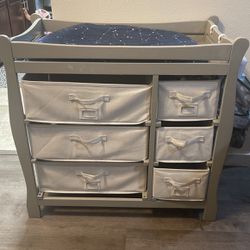 Gray Baby Changing Table With Drawers 