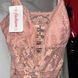 Rose Gold Pink Lingerie Sleepwear Bodysuit New With Tags Size medium/large   