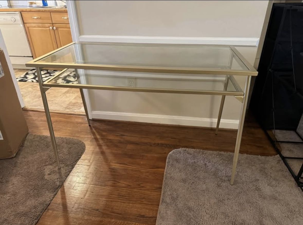Latonnia Glass Top Metal Base Writing Desk