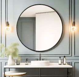 36” Round Wall Mirror Black Frame