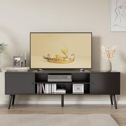 Modern TV Stand for 55/60/70 inch TV, Entertainment Center with Storage Cabinet and Open Shelves, TV Media Console for Living Room, Bedroom and Office