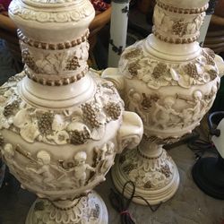 Vintage Ornate Chalk Lamps-pair