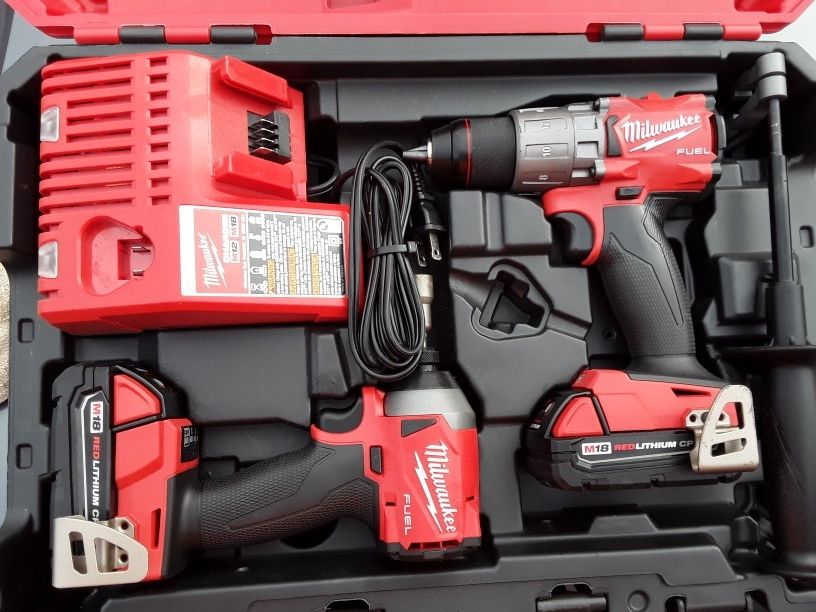240 Dollars No Less Milwaukee Fuel Hammer Drill And Impact Driver Kit With Batteries Charger And A Hard Shell Case