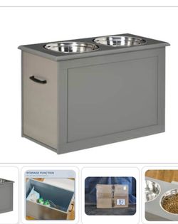 NEW Raised Pet Feeding Storage Station With 2 Stainless Steel Bowls Base For Large Dogs