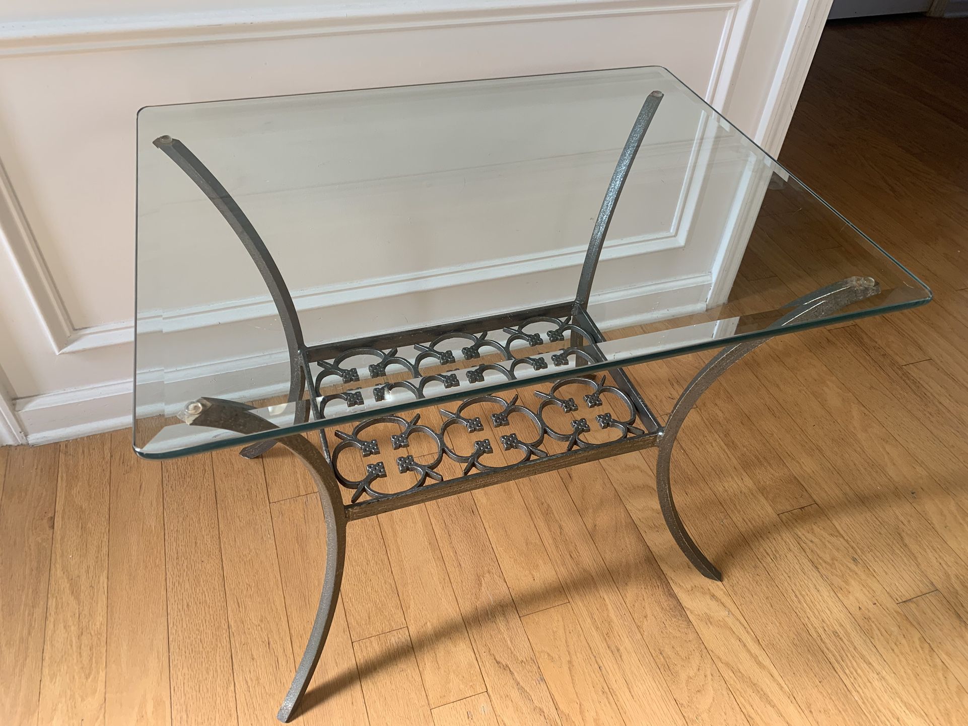 Ornate Metal and Glass Table - 28x22”