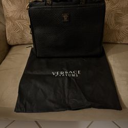 Authentic Versace Faux Leather Black Drawstring Tote Bag W/ Dust Cover
