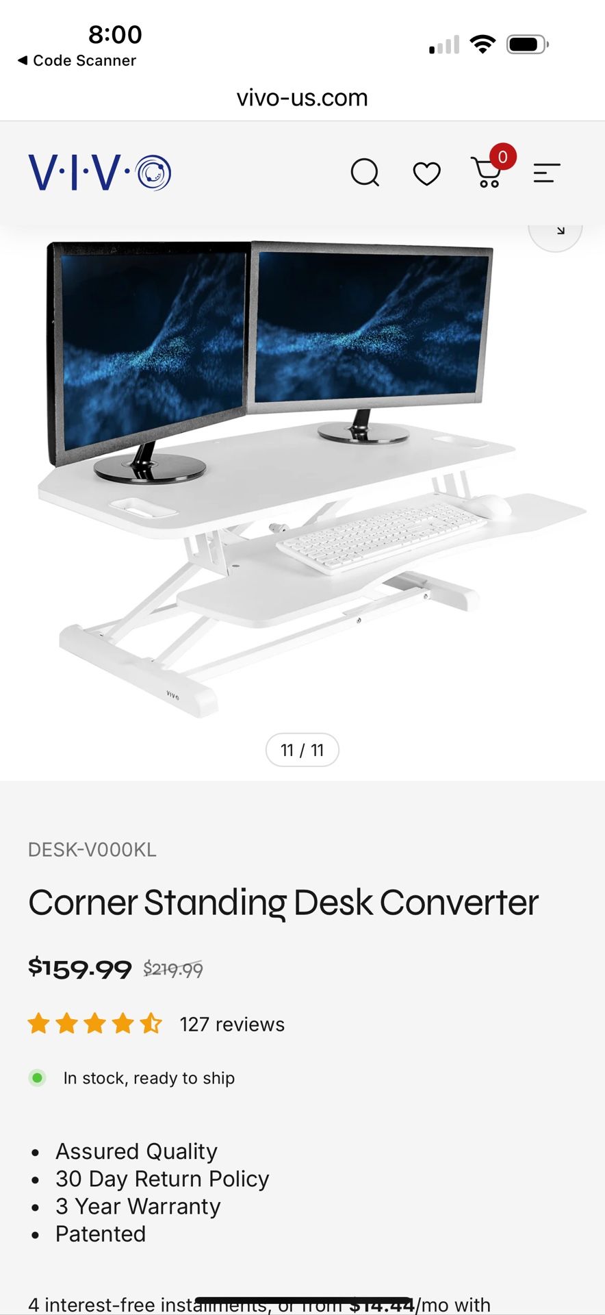 38” Corner Desk Riser Black
