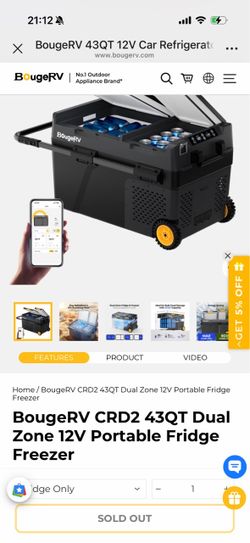 BougeRV CRD2 43QT Dual Zone 12V Portable Fridge Freezer