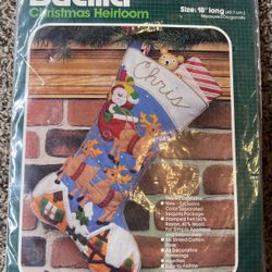Vintage Bucilla Jeweled Christmas Heirloom Kit Over The Rooftop 48973 Santa 18”