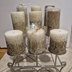 Festive Beaded Candles On Holder