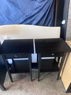 Pair of Black Nightstands with Drawer and Shelf
