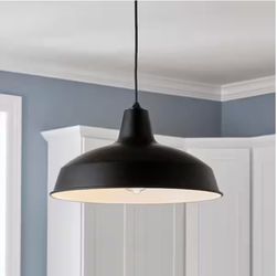 Hampton Bay 1-Light Black Warehouse Metal Pendant Light (AF-1032R/BK)