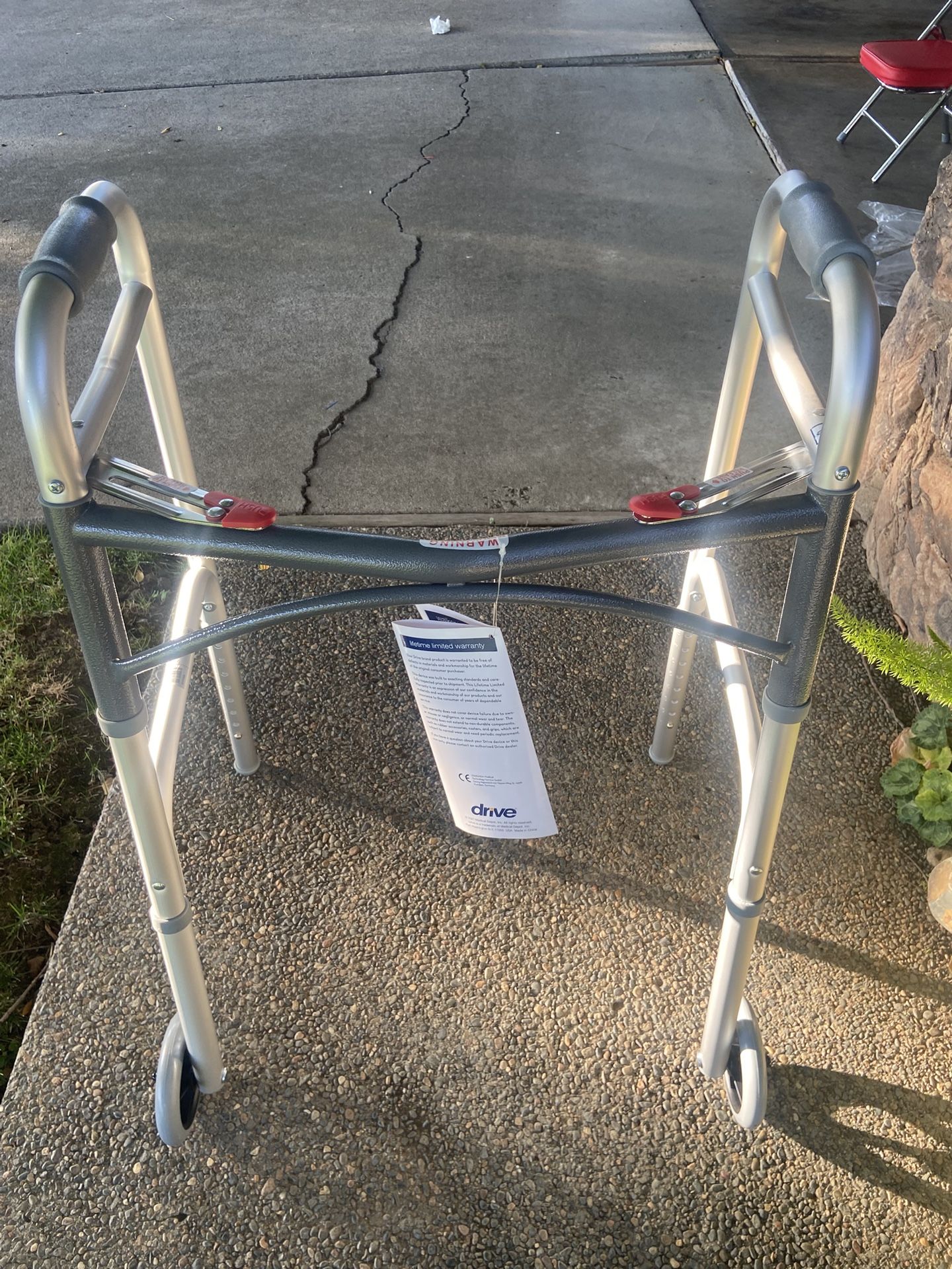 Deluxe Two Button Folding Walker With 5” Wheels